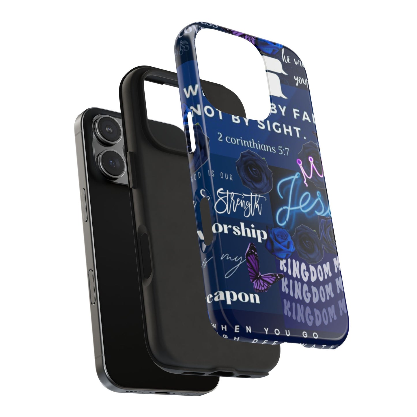 Kingdom mindset phone case deep blue faith & scripture collage