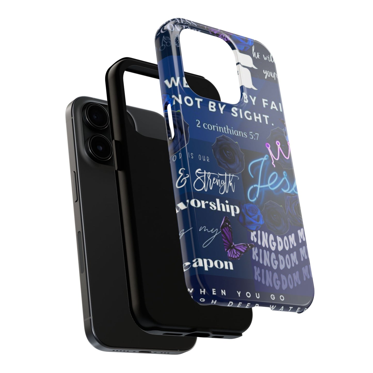 Kingdom mindset phone case deep blue faith & scripture collage