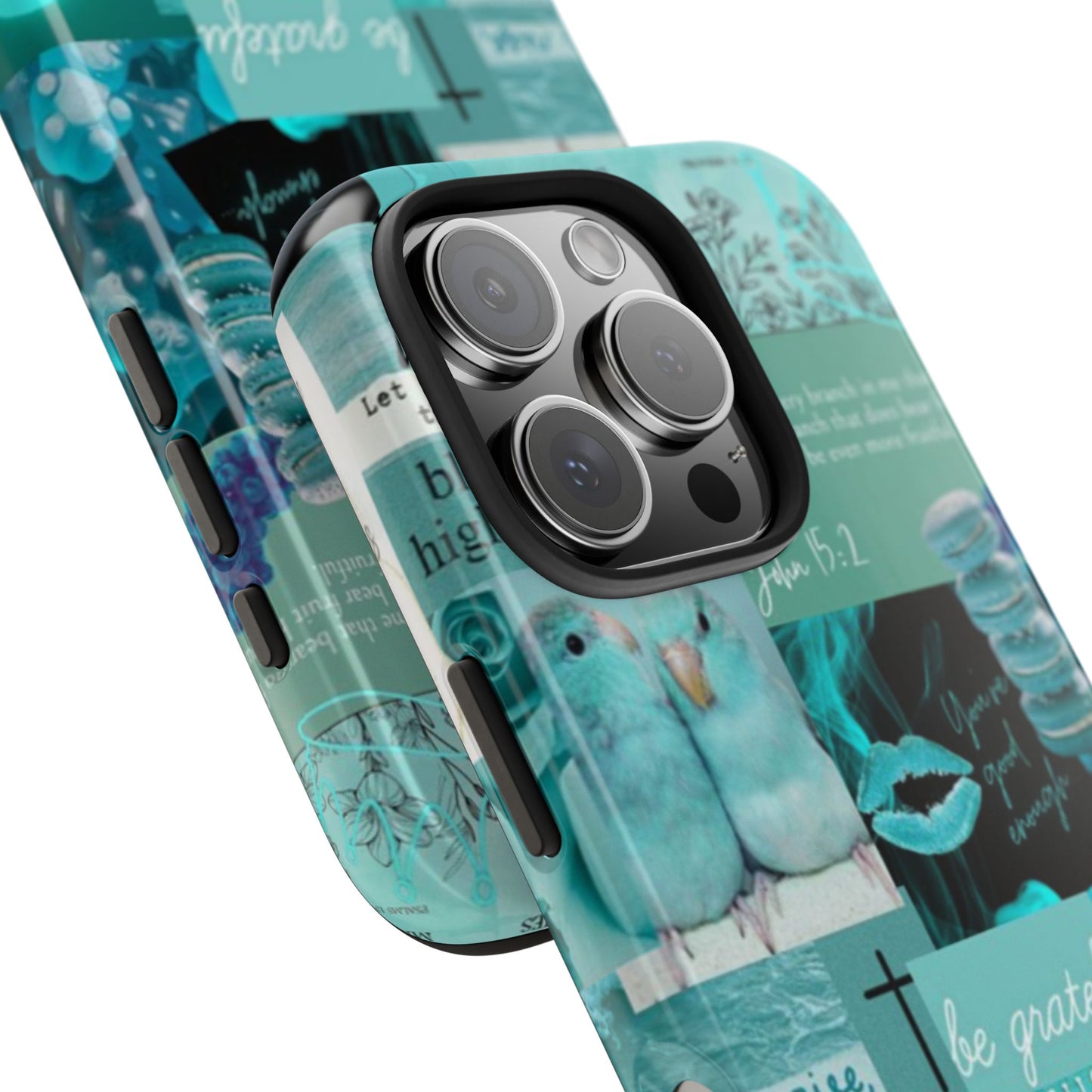 Beautiful one phone case aqua teal scripture collage