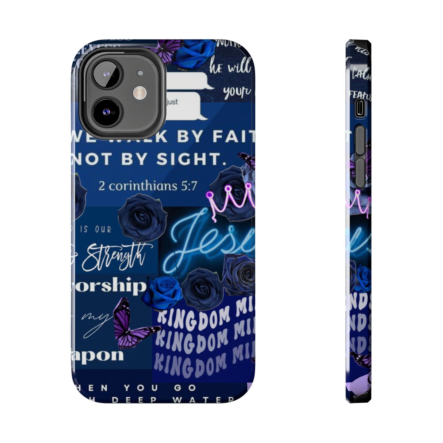 Kingdom mindset phone case deep blue faith & scripture collage