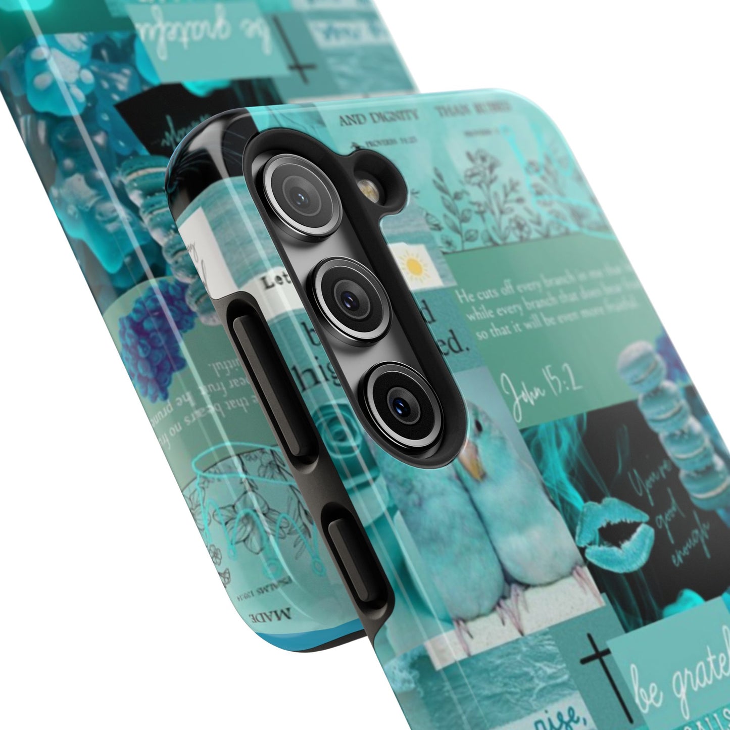 Beautiful one phone case aqua teal scripture collage