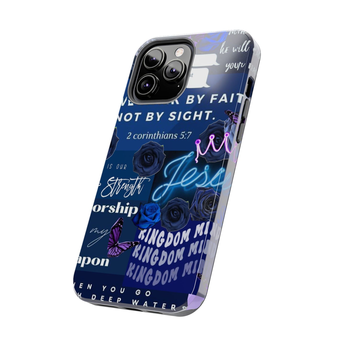 Kingdom mindset phone case deep blue faith & scripture collage
