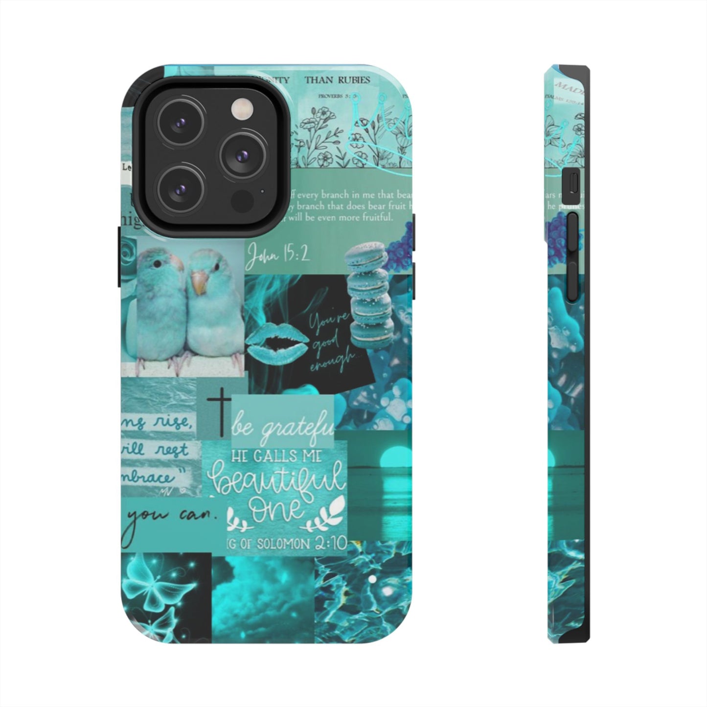 Beautiful one phone case aqua teal scripture collage