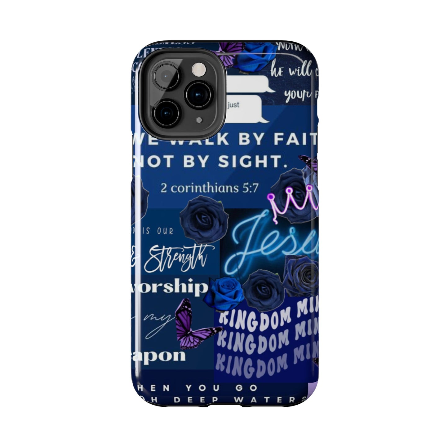 Kingdom mindset phone case deep blue faith & scripture collage