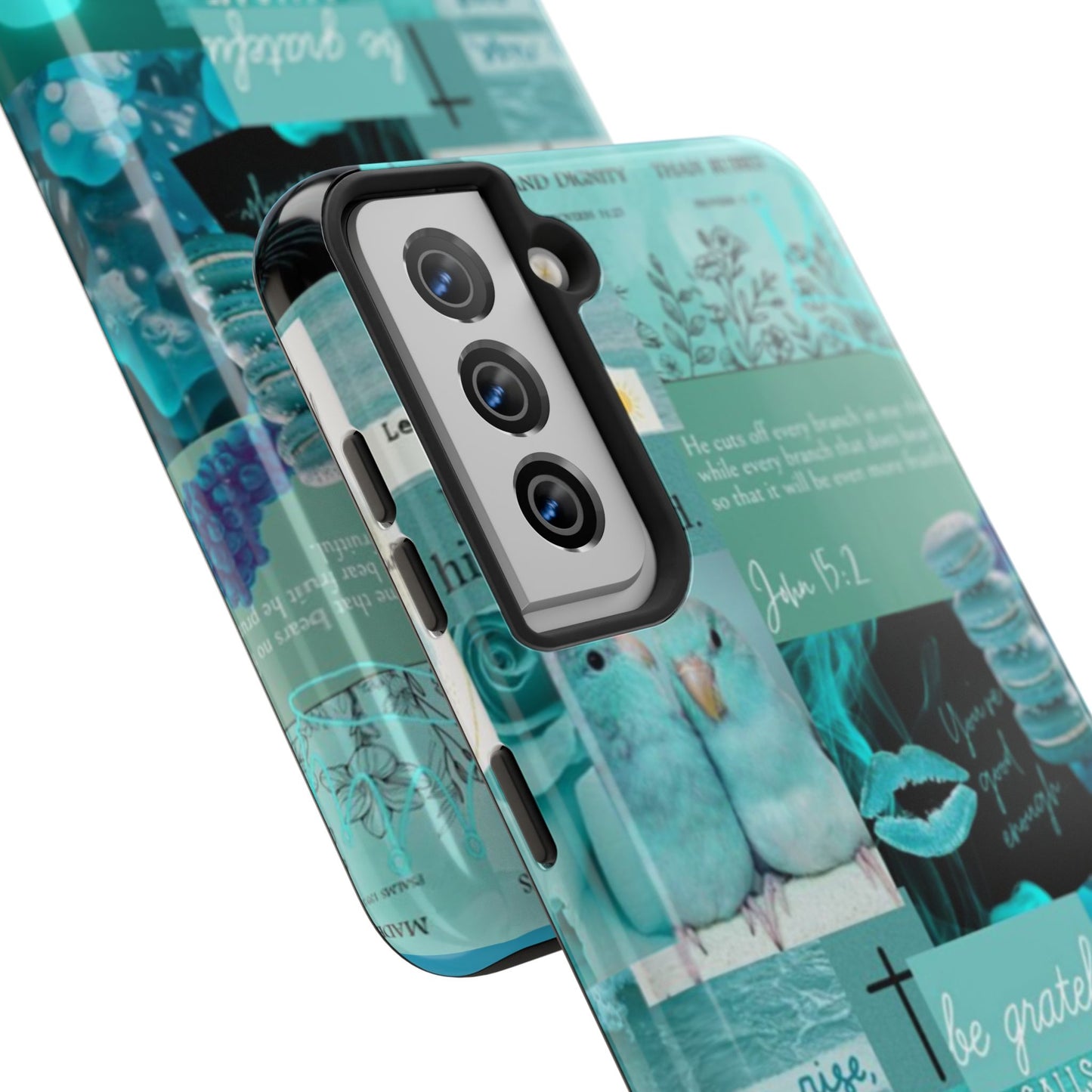 Beautiful one phone case aqua teal scripture collage