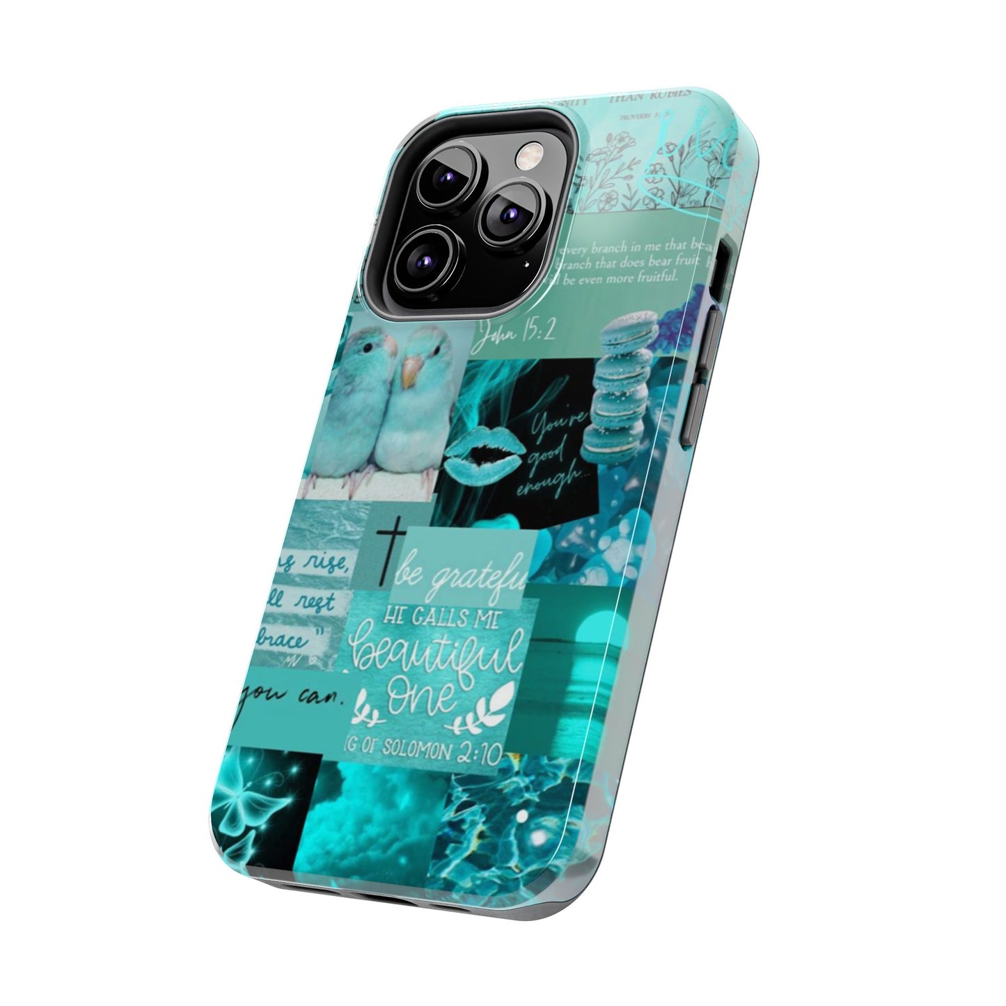 Beautiful one phone case aqua teal scripture collage