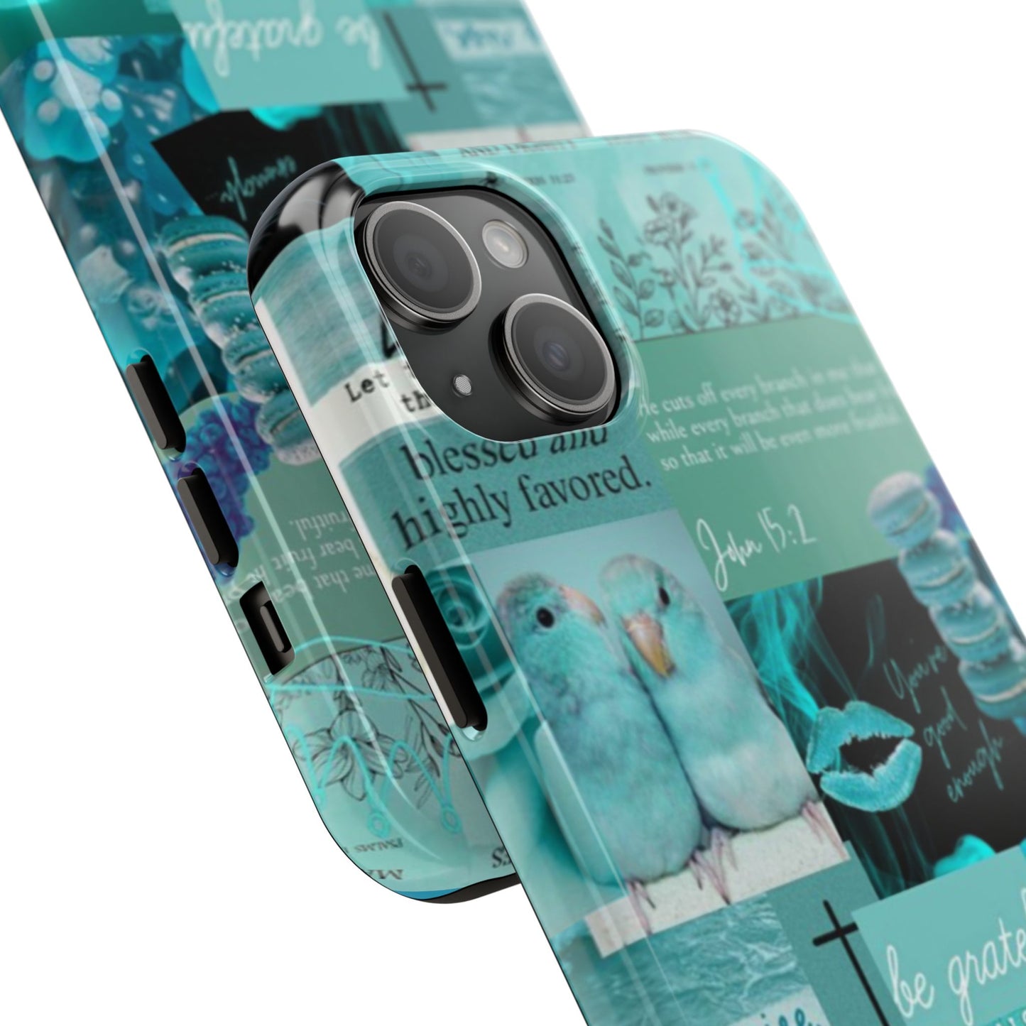 Beautiful one phone case aqua teal scripture collage