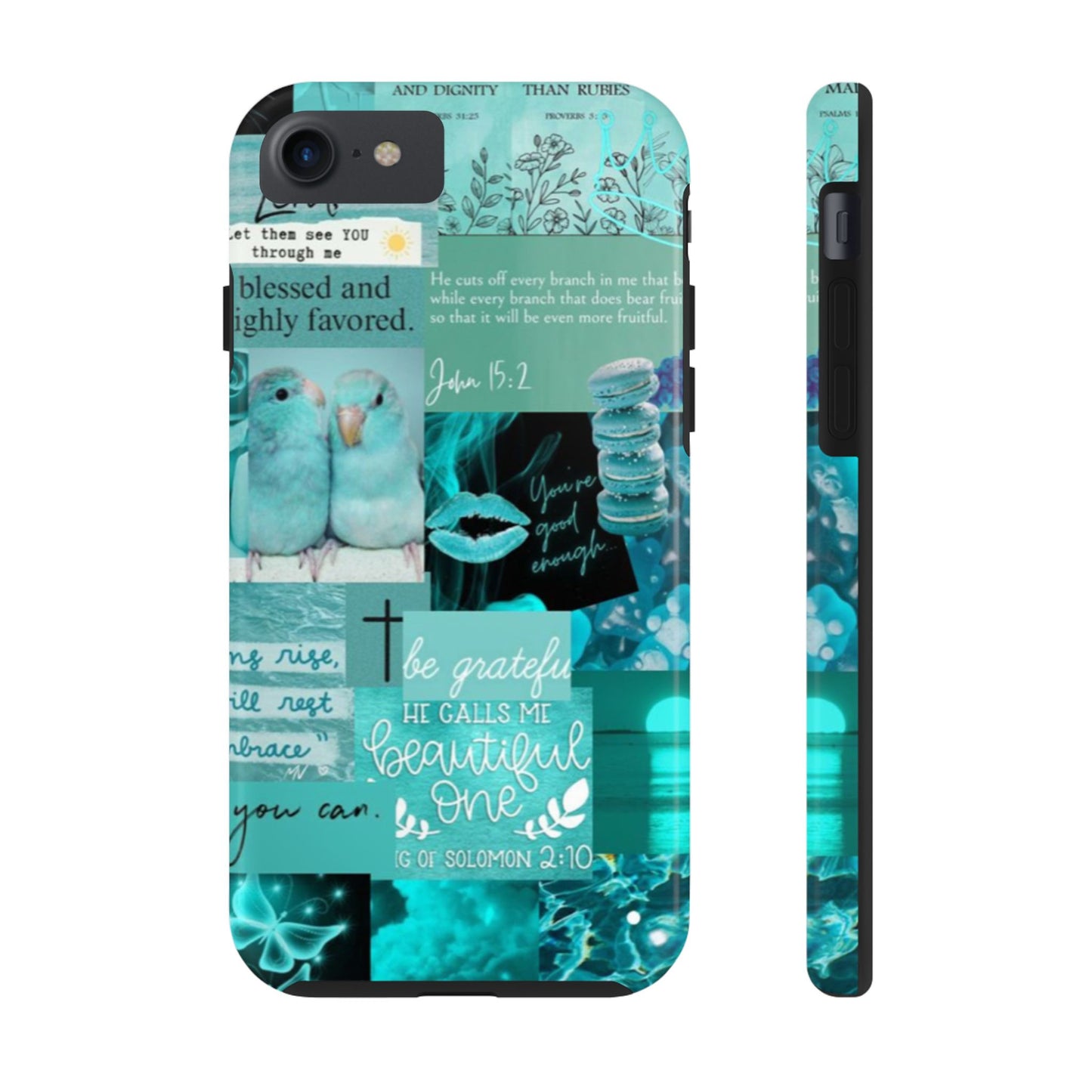 Beautiful one phone case aqua teal scripture collage