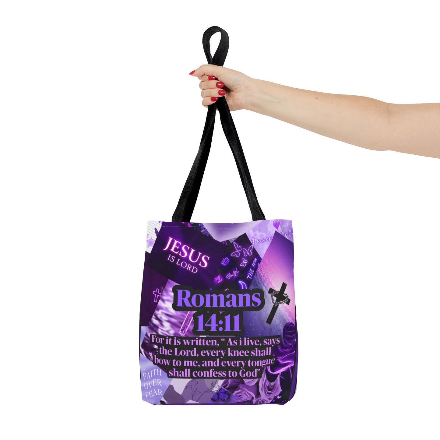Inspirational Tote Bag - Romans 14:11 - Faith and Hope Design