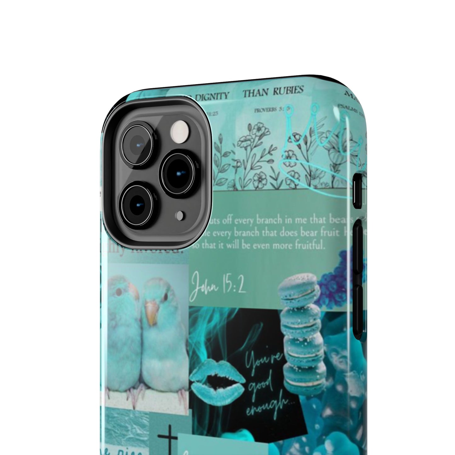 Beautiful one phone case aqua teal scripture collage
