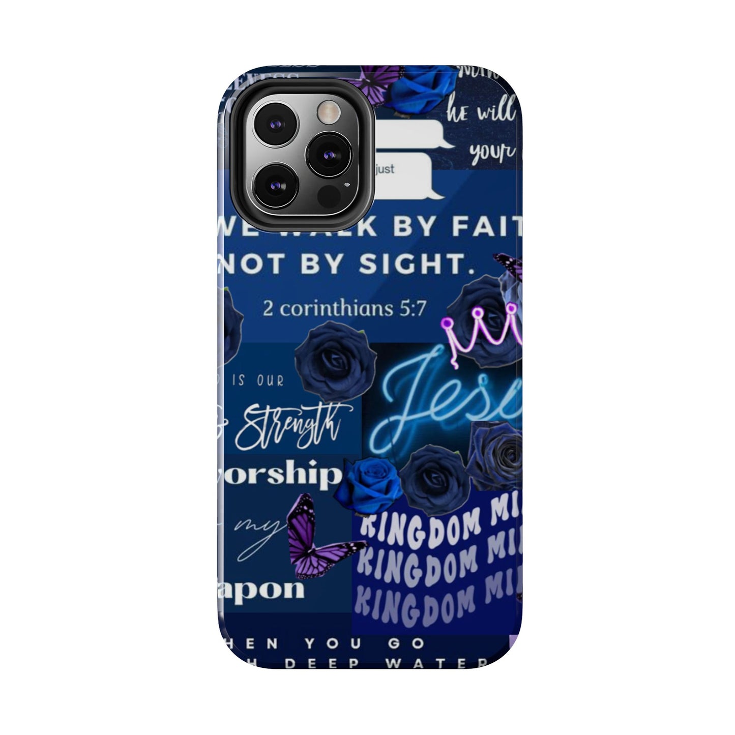 Kingdom mindset phone case deep blue faith & scripture collage