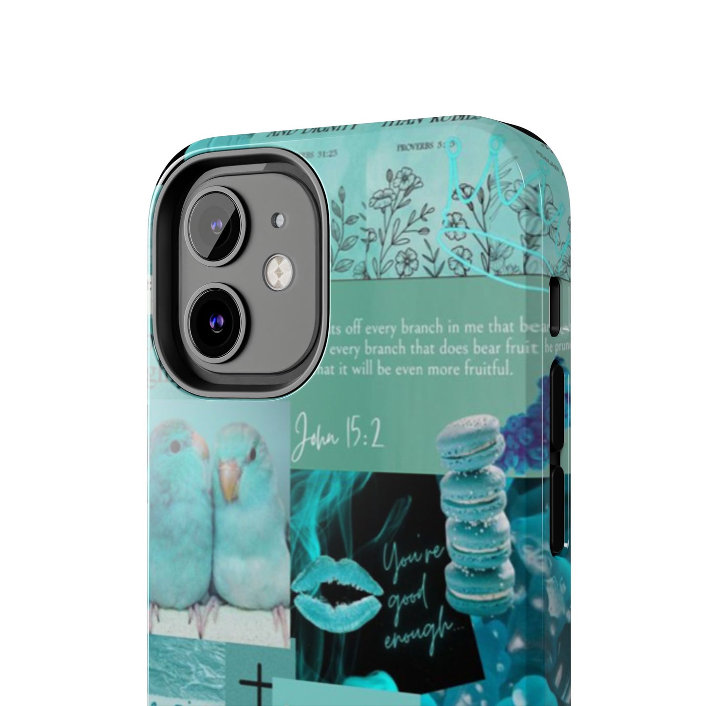 Beautiful one phone case aqua teal scripture collage