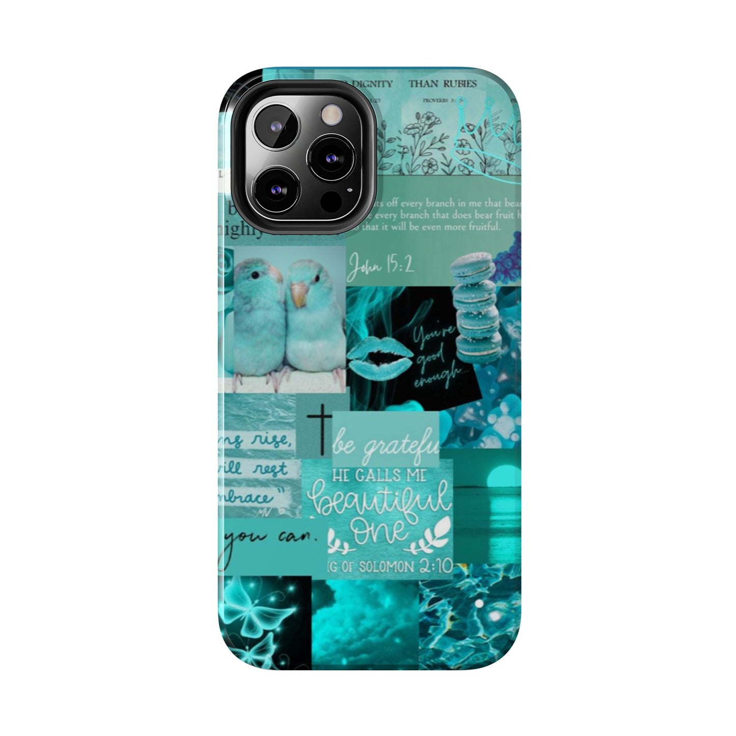 Beautiful one phone case aqua teal scripture collage