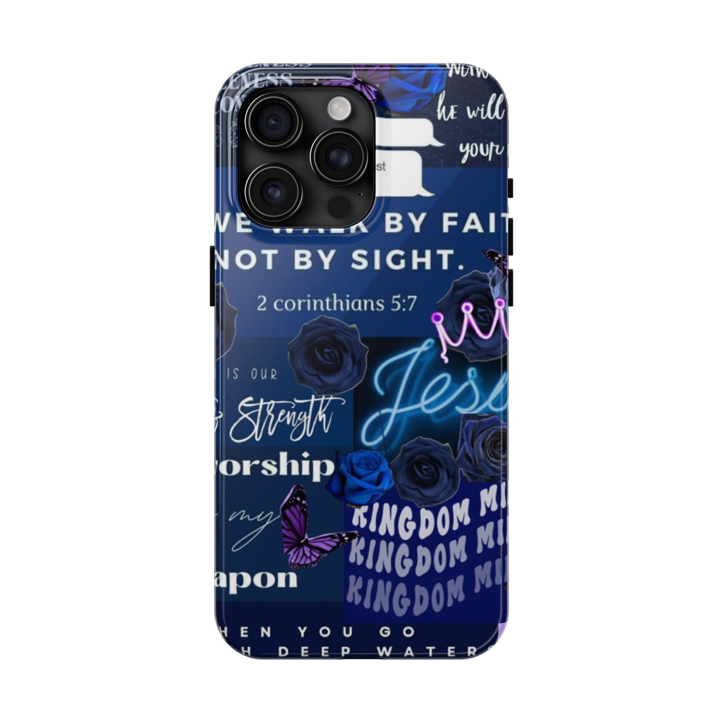 Kingdom mindset phone case deep blue faith & scripture collage