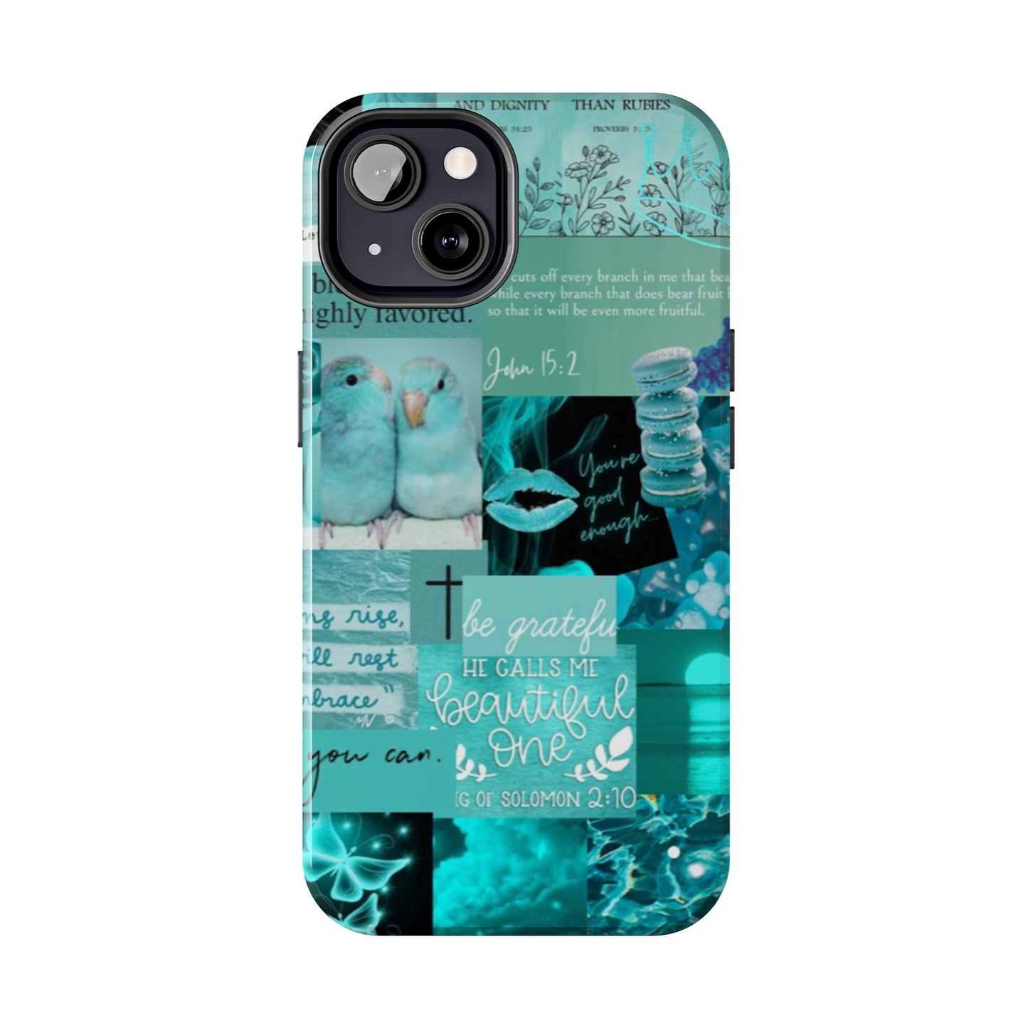 Beautiful one phone case aqua teal scripture collage
