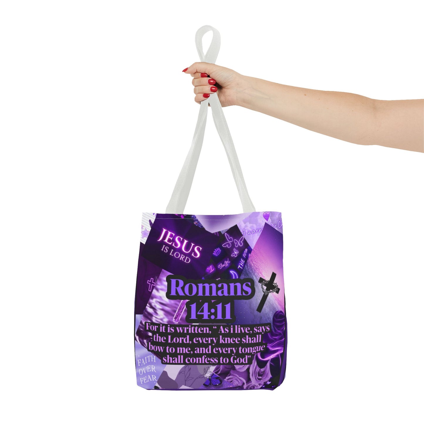 Inspirational Tote Bag - Romans 14:11 - Faith and Hope Design