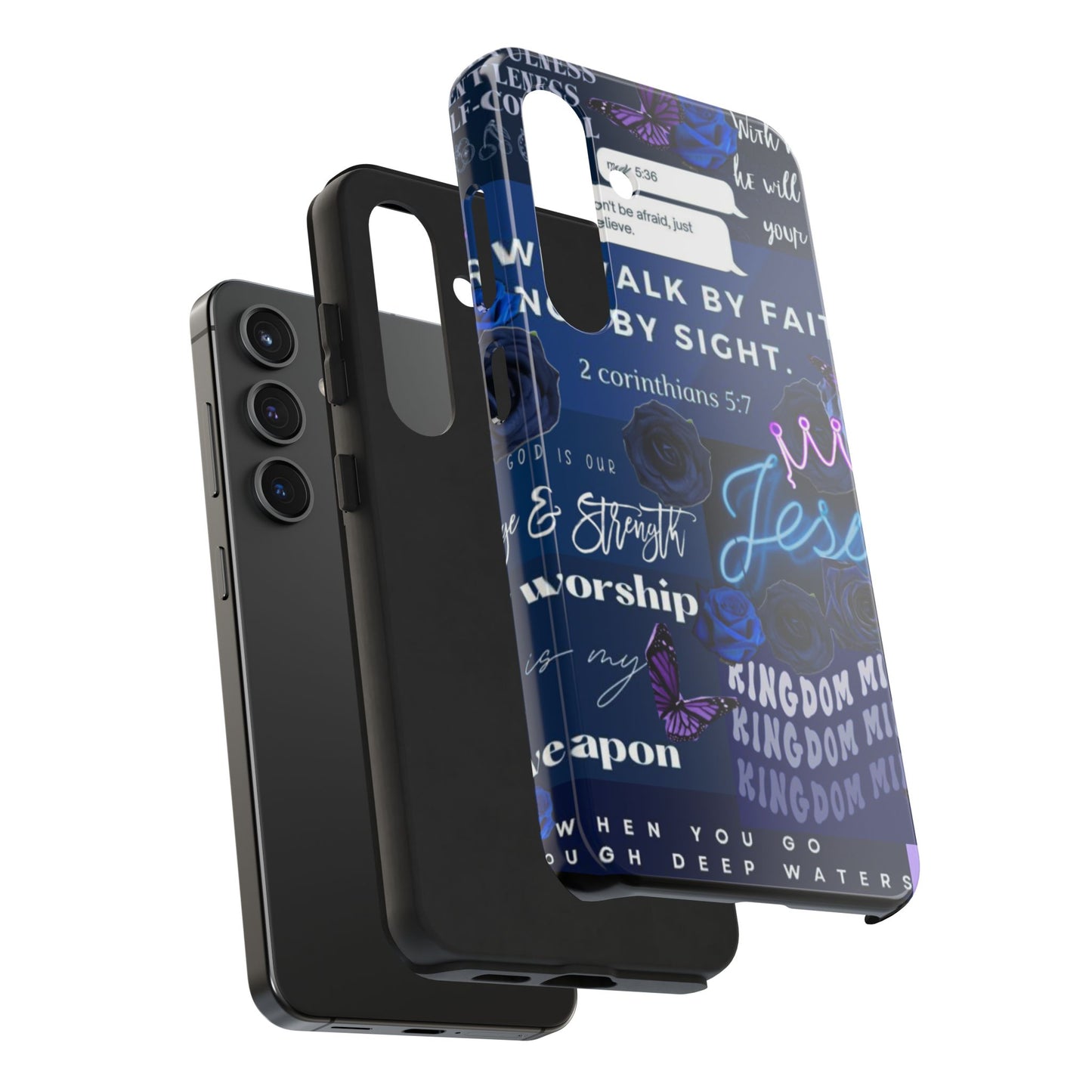 Kingdom mindset phone case deep blue faith & scripture collage