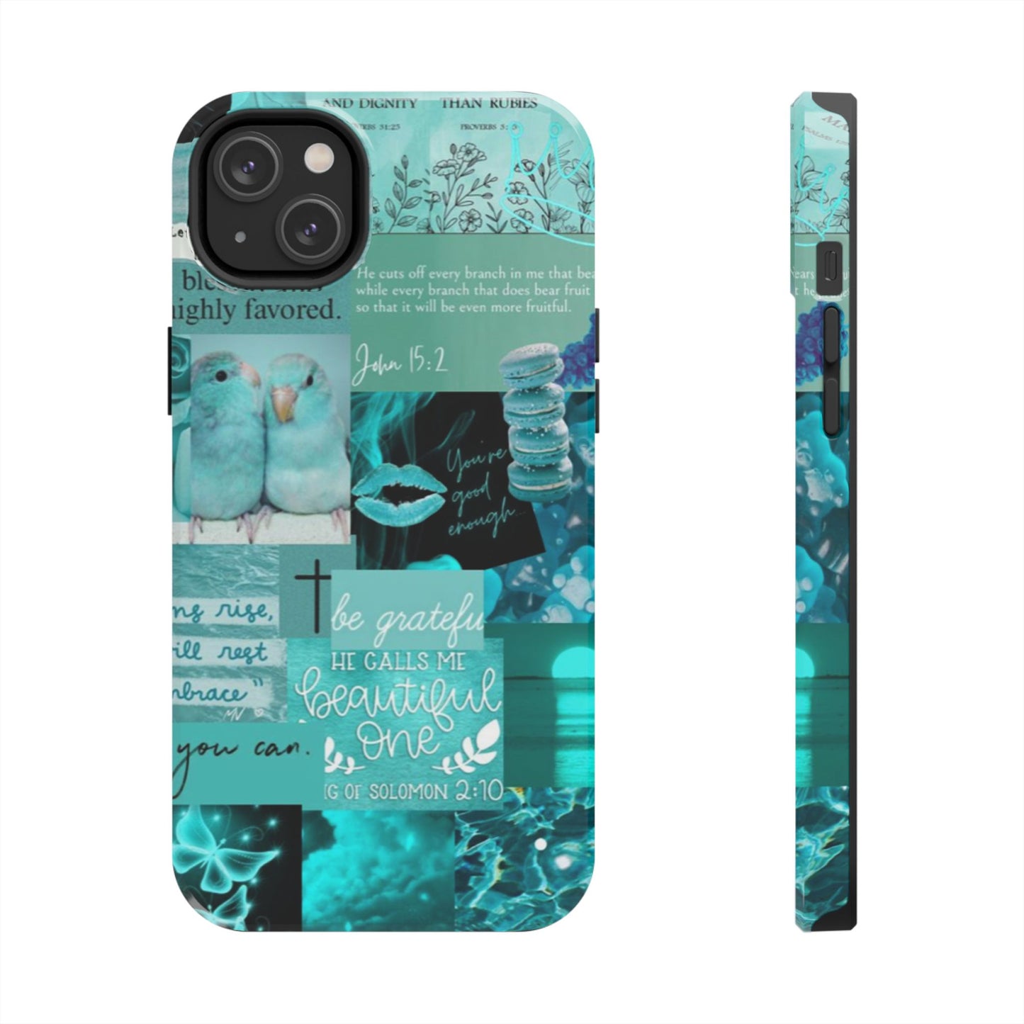 Beautiful one phone case aqua teal scripture collage
