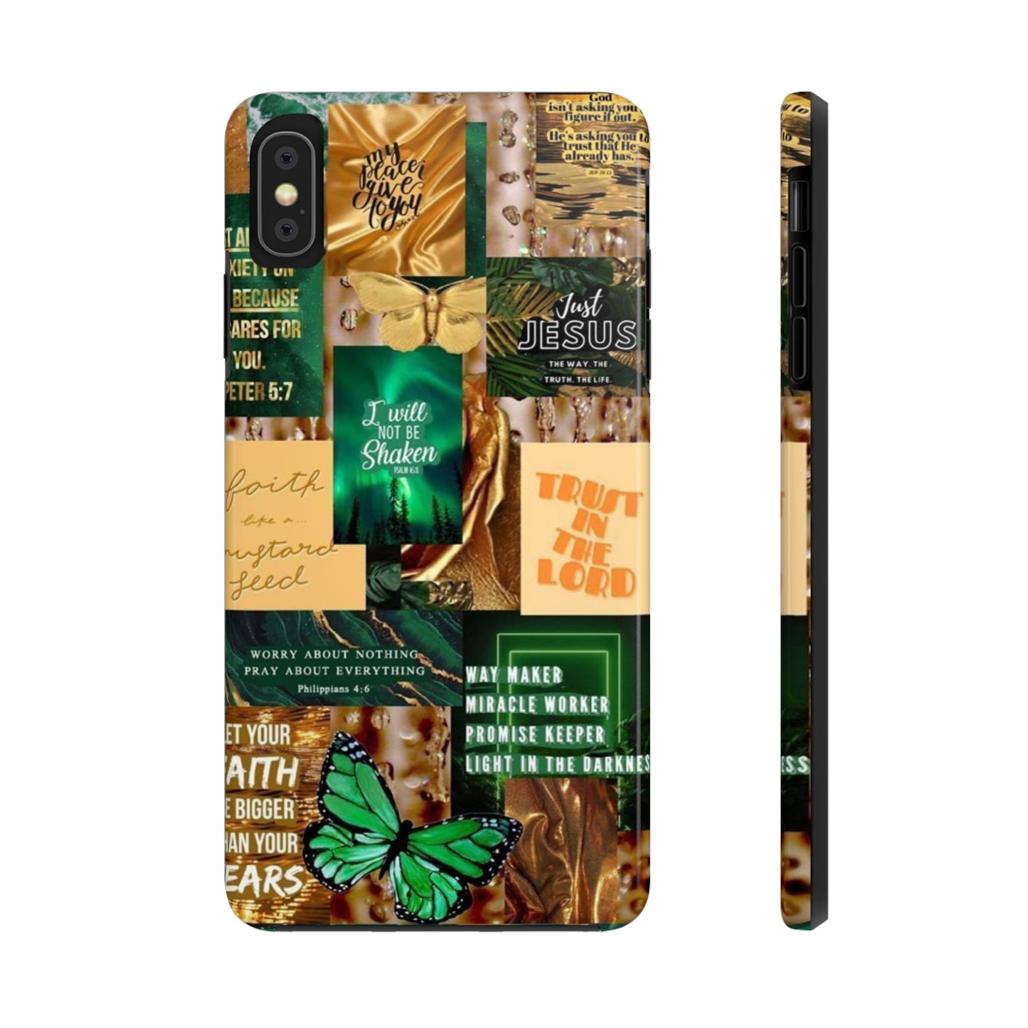 Trust in the lord Phone Case green and gold scripture collage