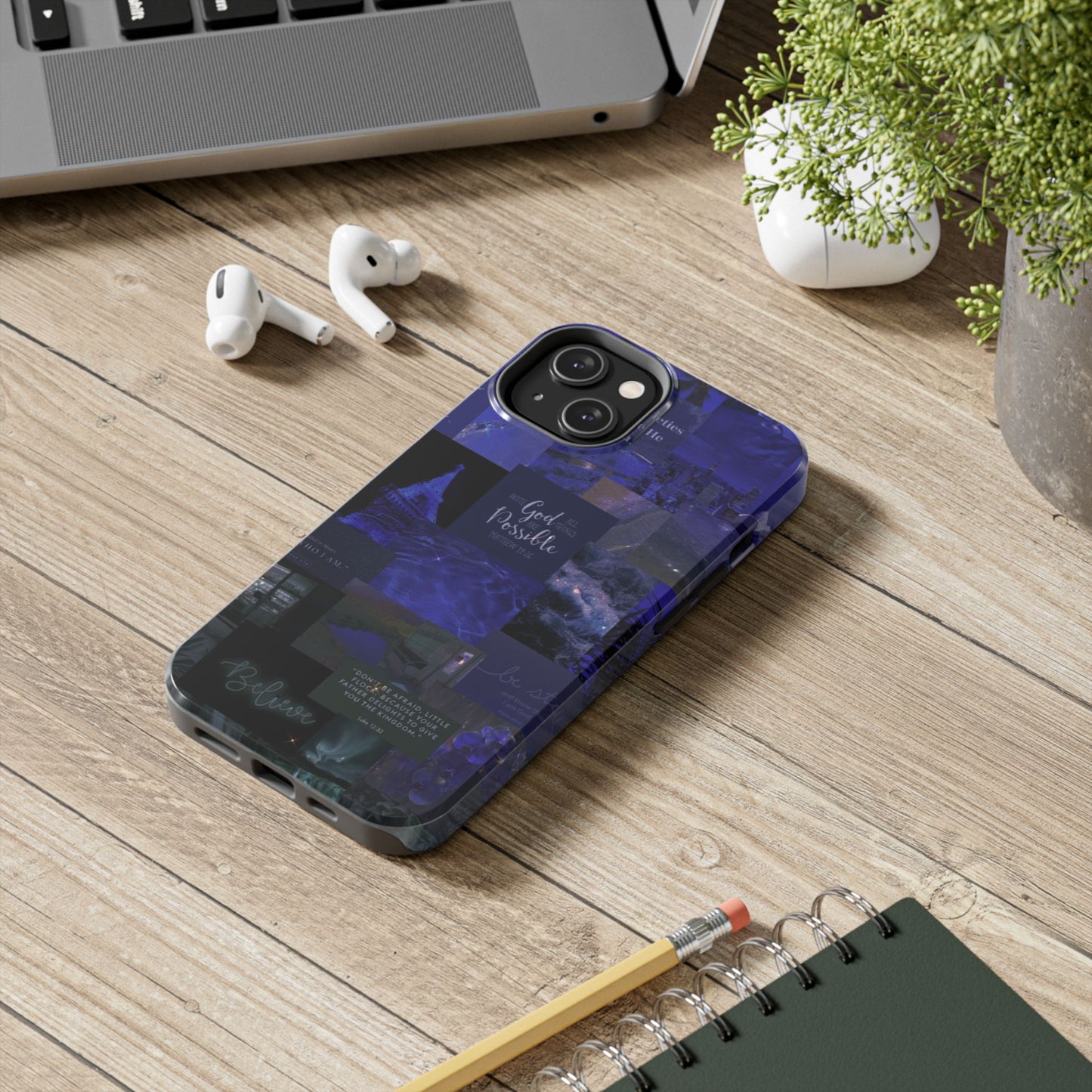 Deep blue faith, phone case with God, all things are possible