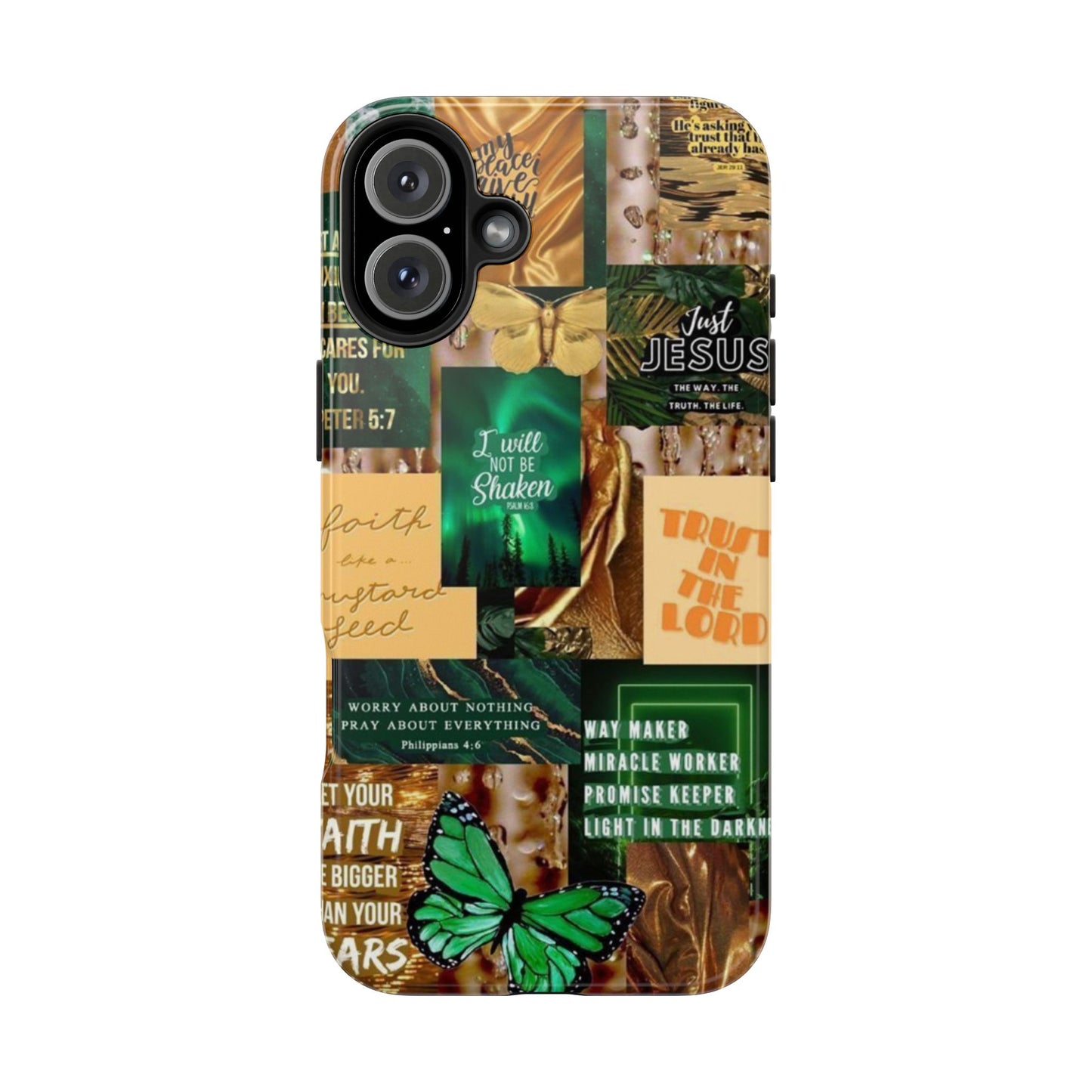 Trust in the lord Phone Case green and gold scripture collage