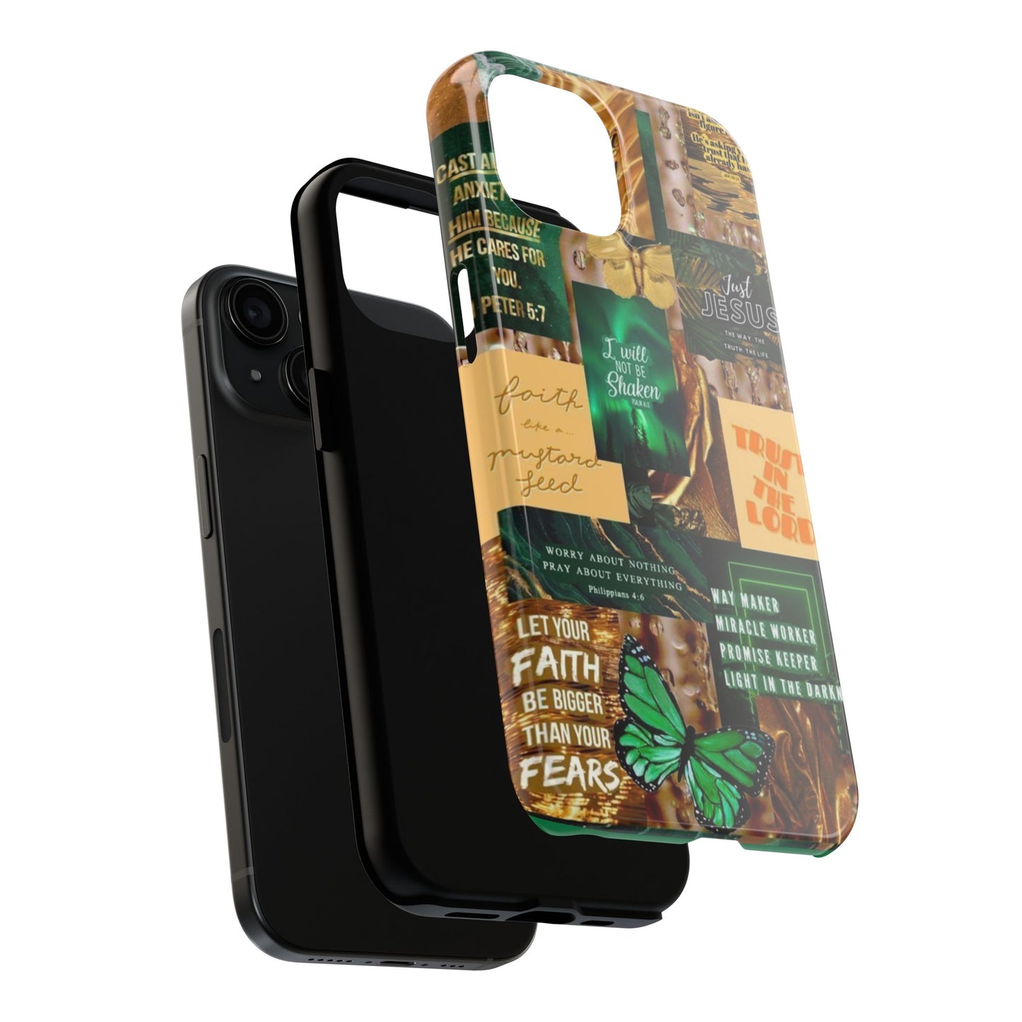Trust in the lord Phone Case green and gold scripture collage