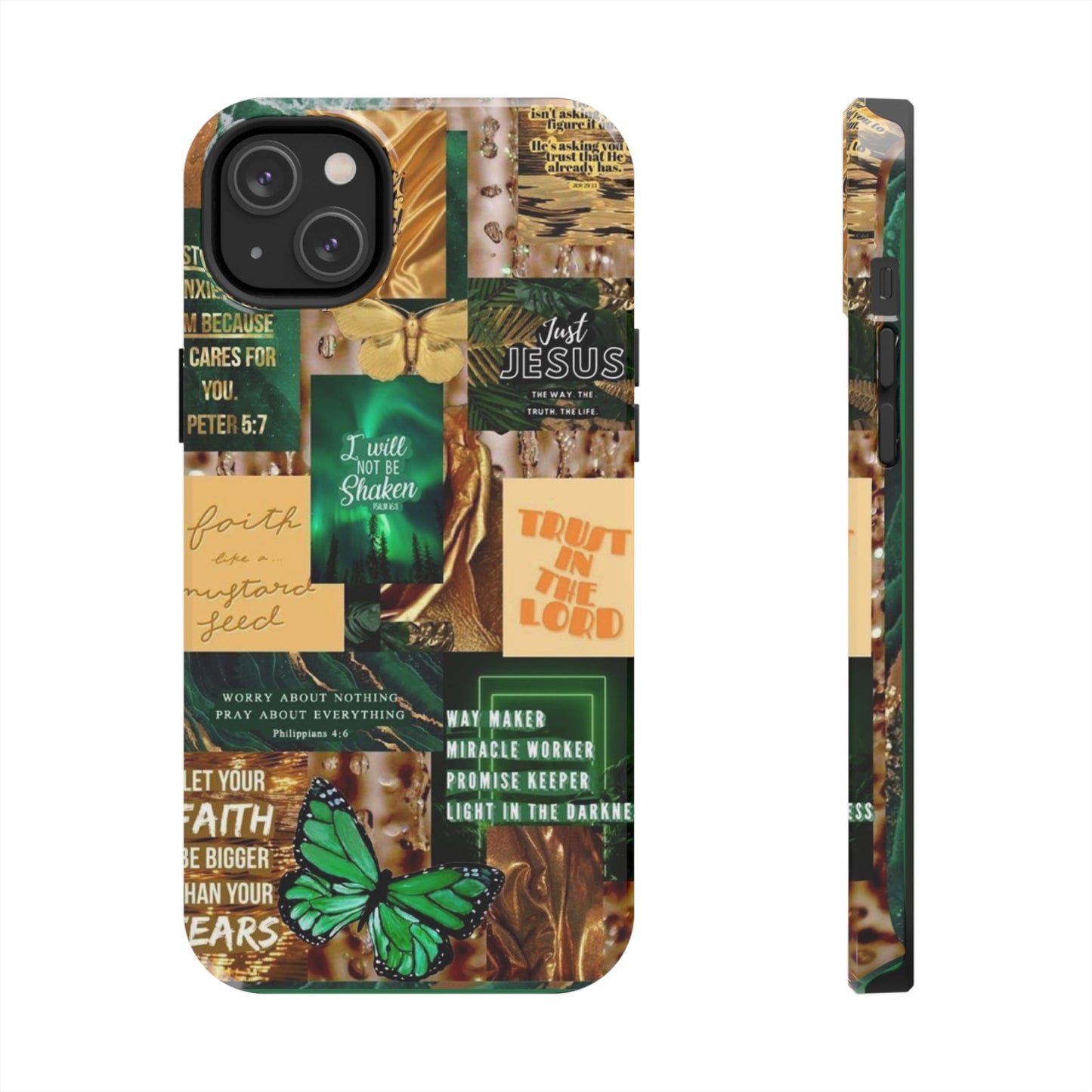 Trust in the lord Phone Case green and gold scripture collage