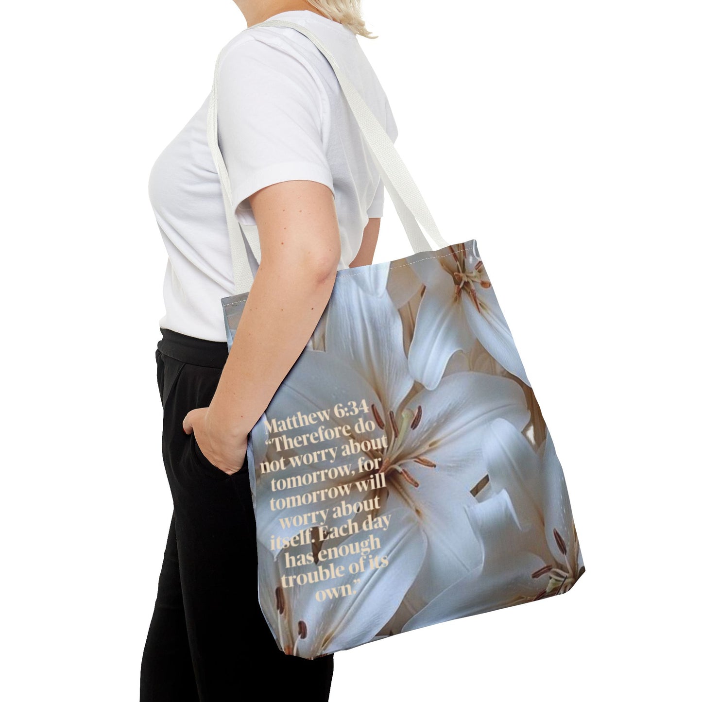 Don’t worry floral Tote Bag (Matthew 6:34)