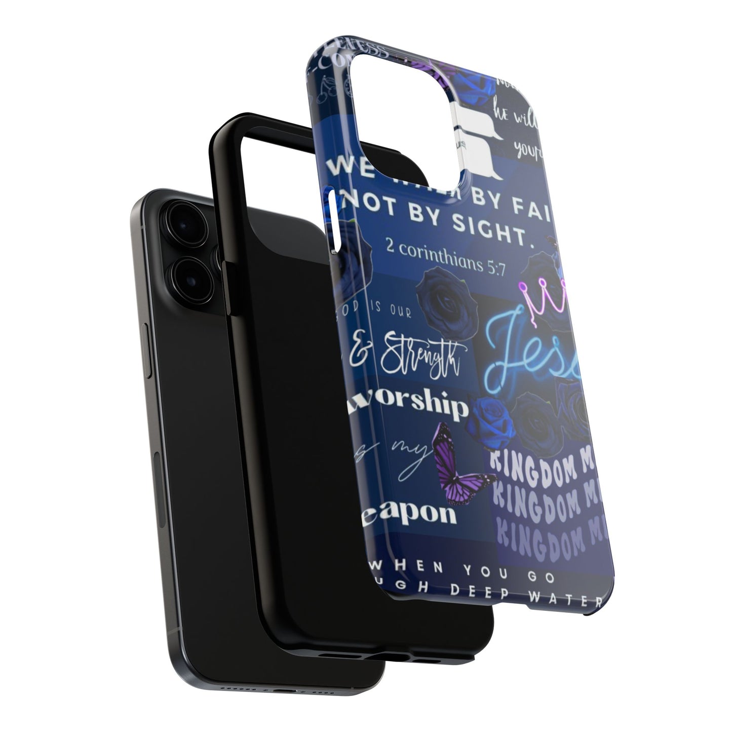 Kingdom mindset phone case deep blue faith & scripture collage