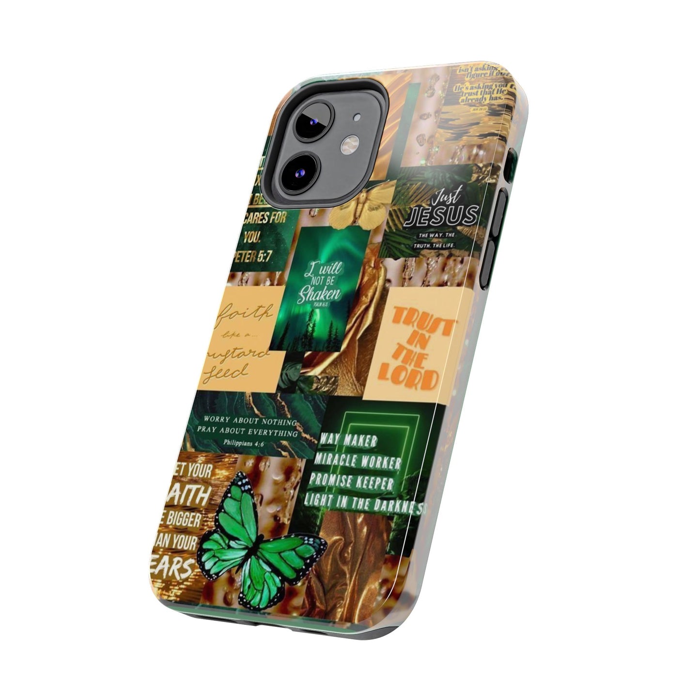 Trust in the lord Phone Case green and gold scripture collage