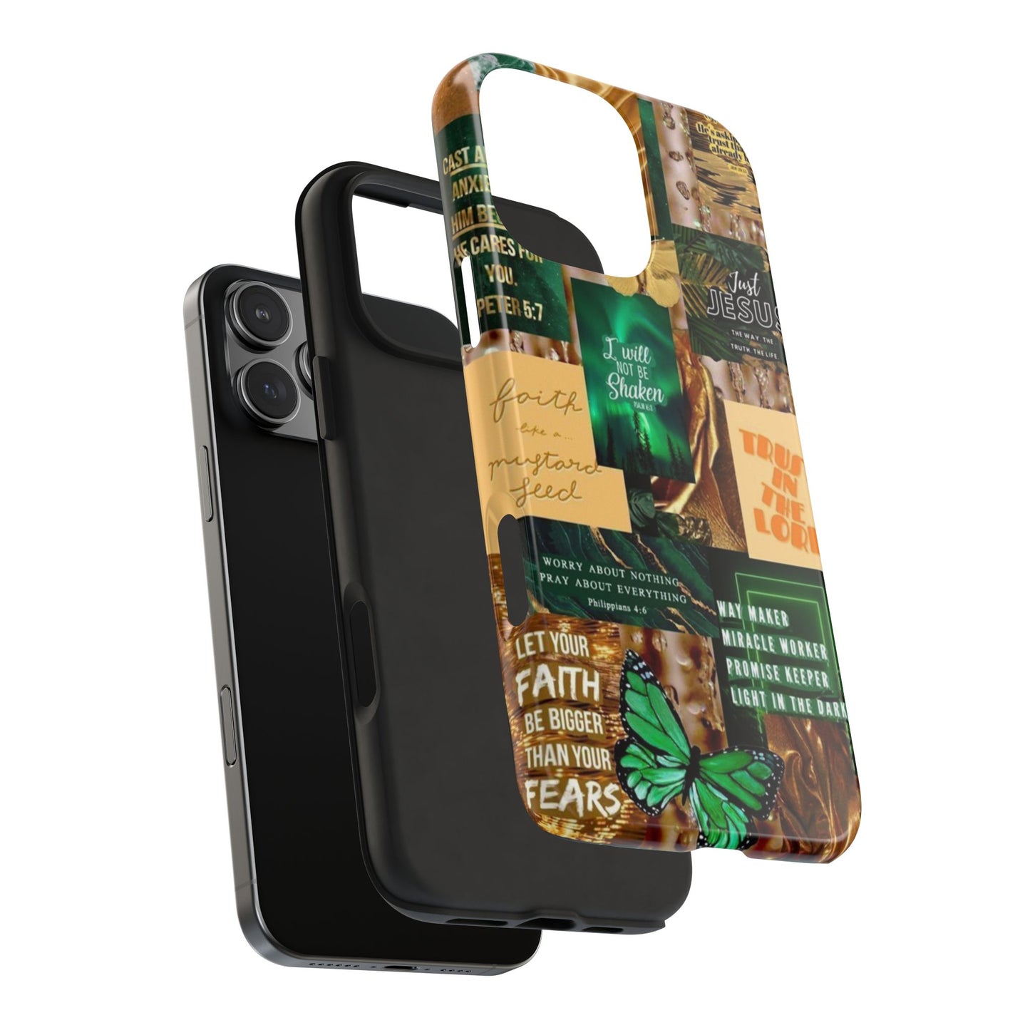 Trust in the lord Phone Case green and gold scripture collage