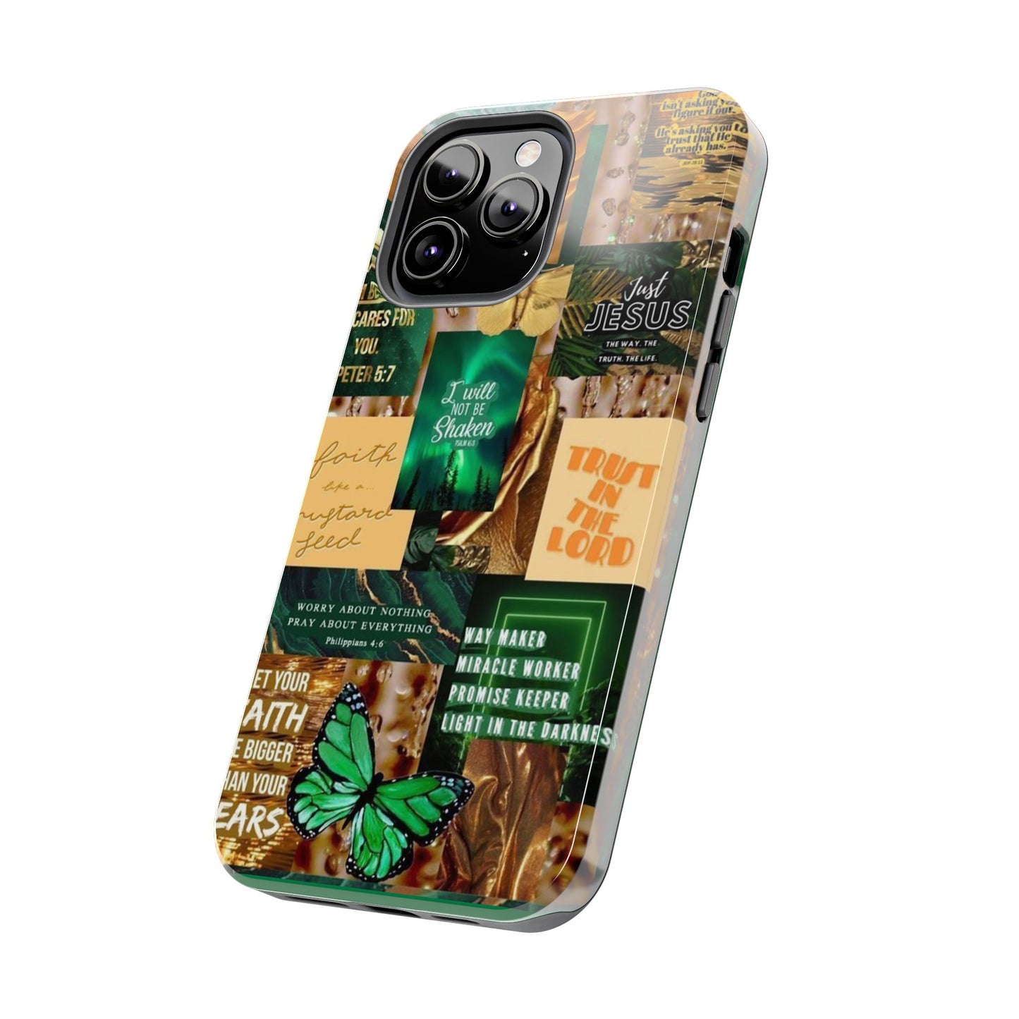 Trust in the lord Phone Case green and gold scripture collage