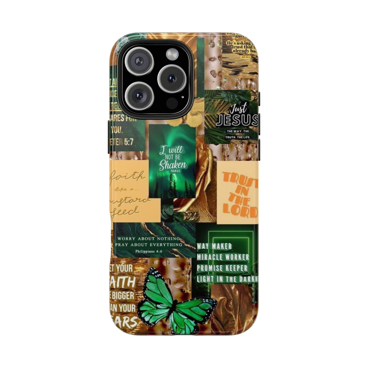 Trust in the lord Phone Case green and gold scripture collage