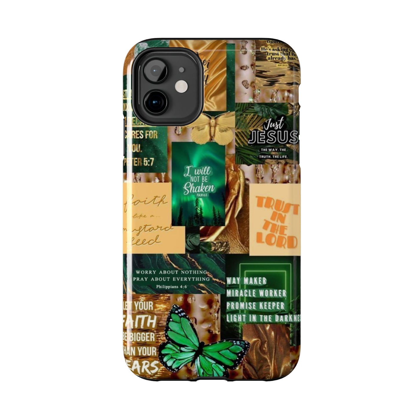 Trust in the lord Phone Case green and gold scripture collage