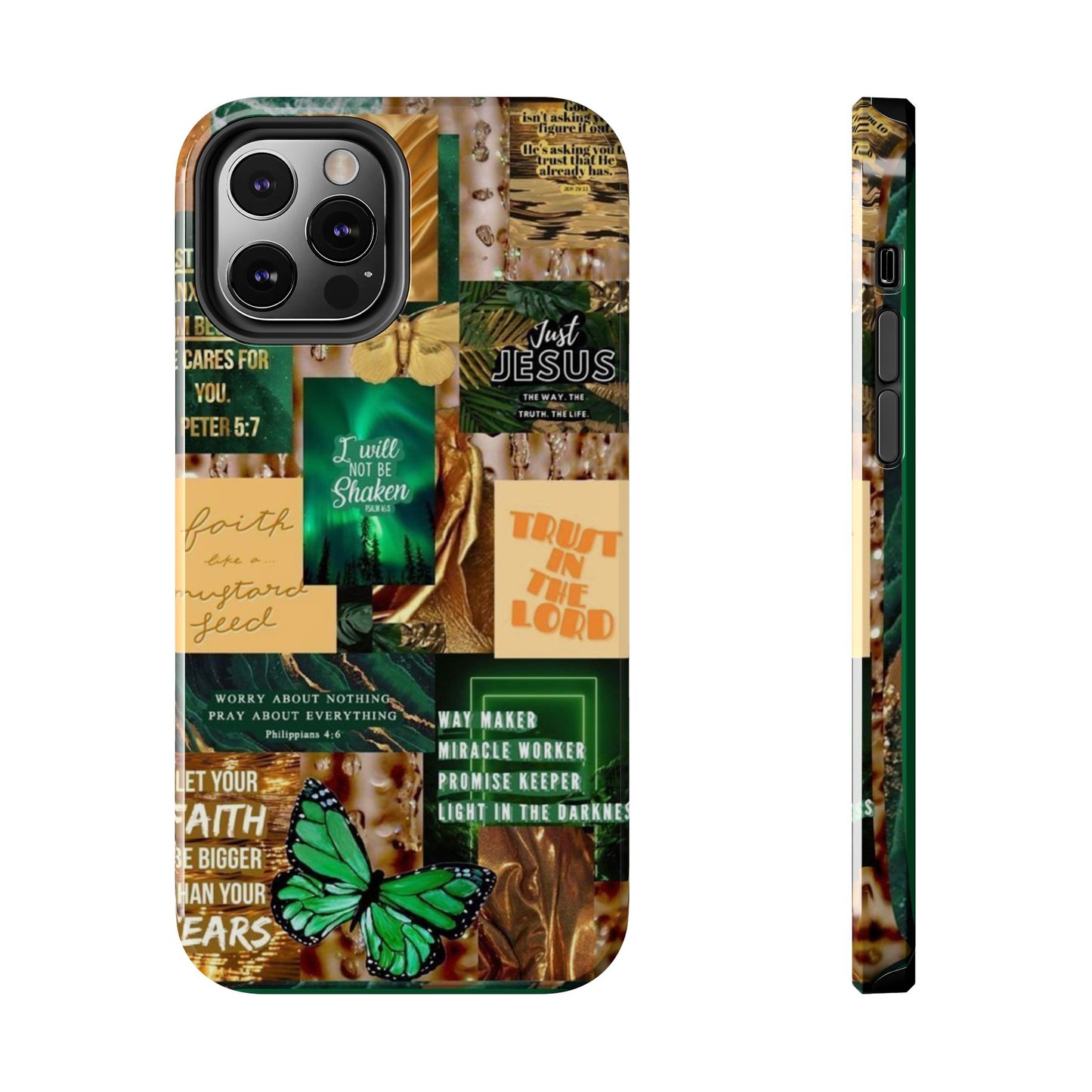 Trust in the lord Phone Case green and gold scripture collage
