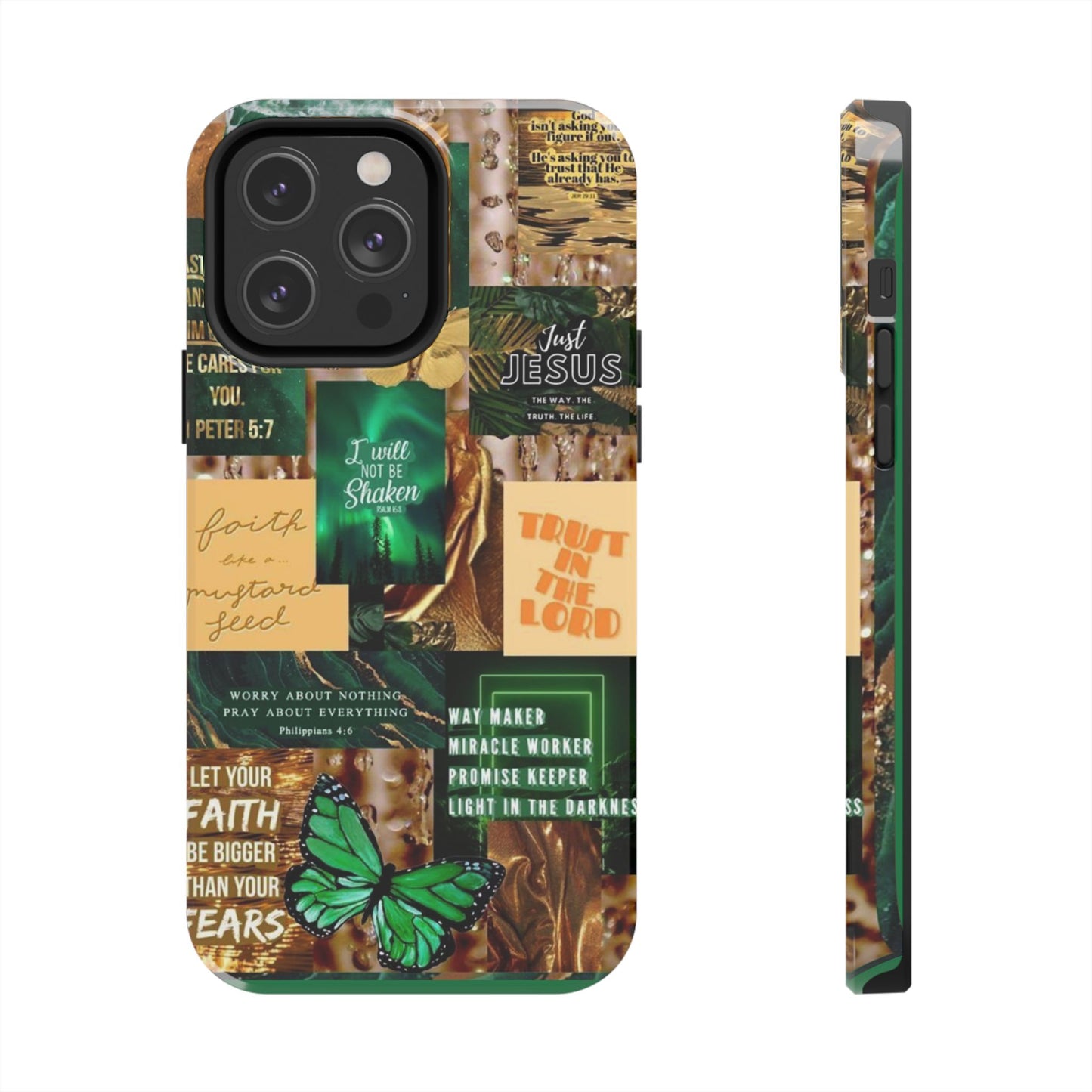 Trust in the lord Phone Case green and gold scripture collage