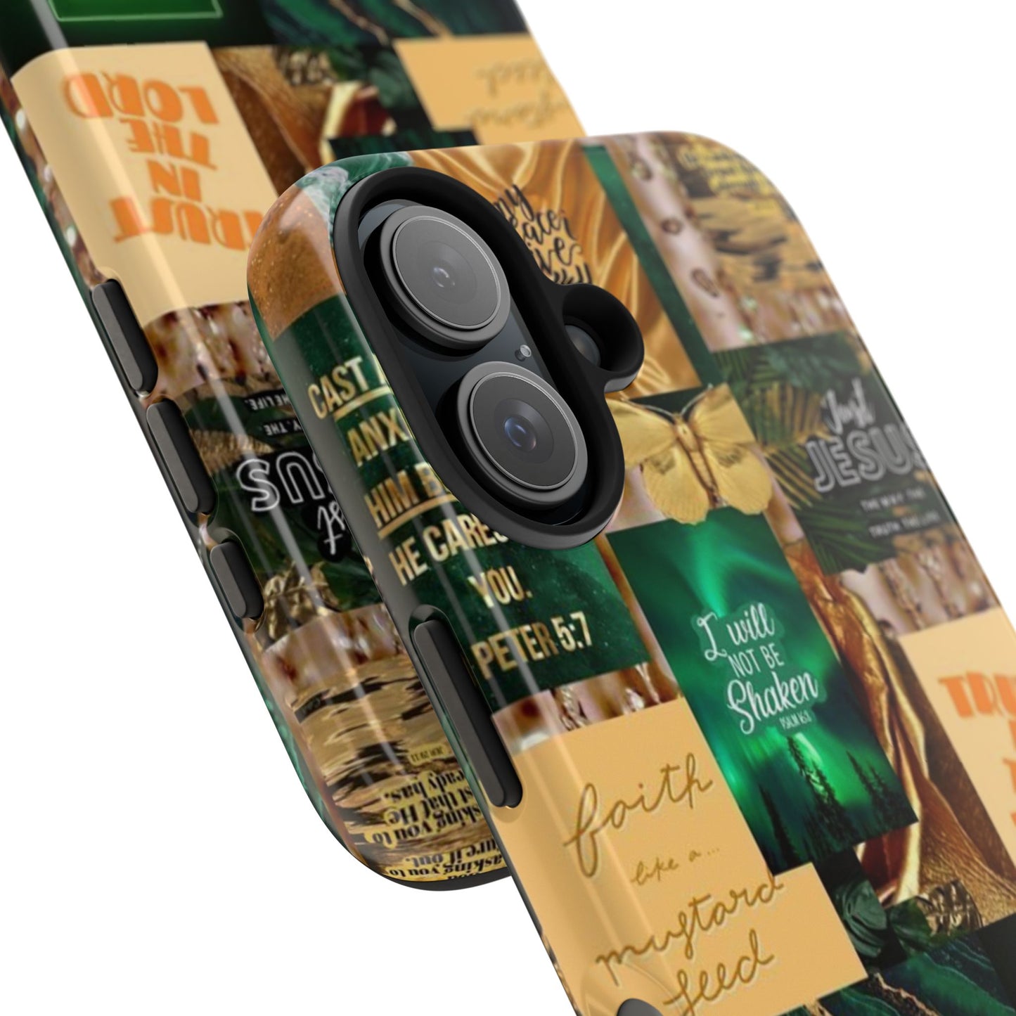 Trust in the lord Phone Case green and gold scripture collage