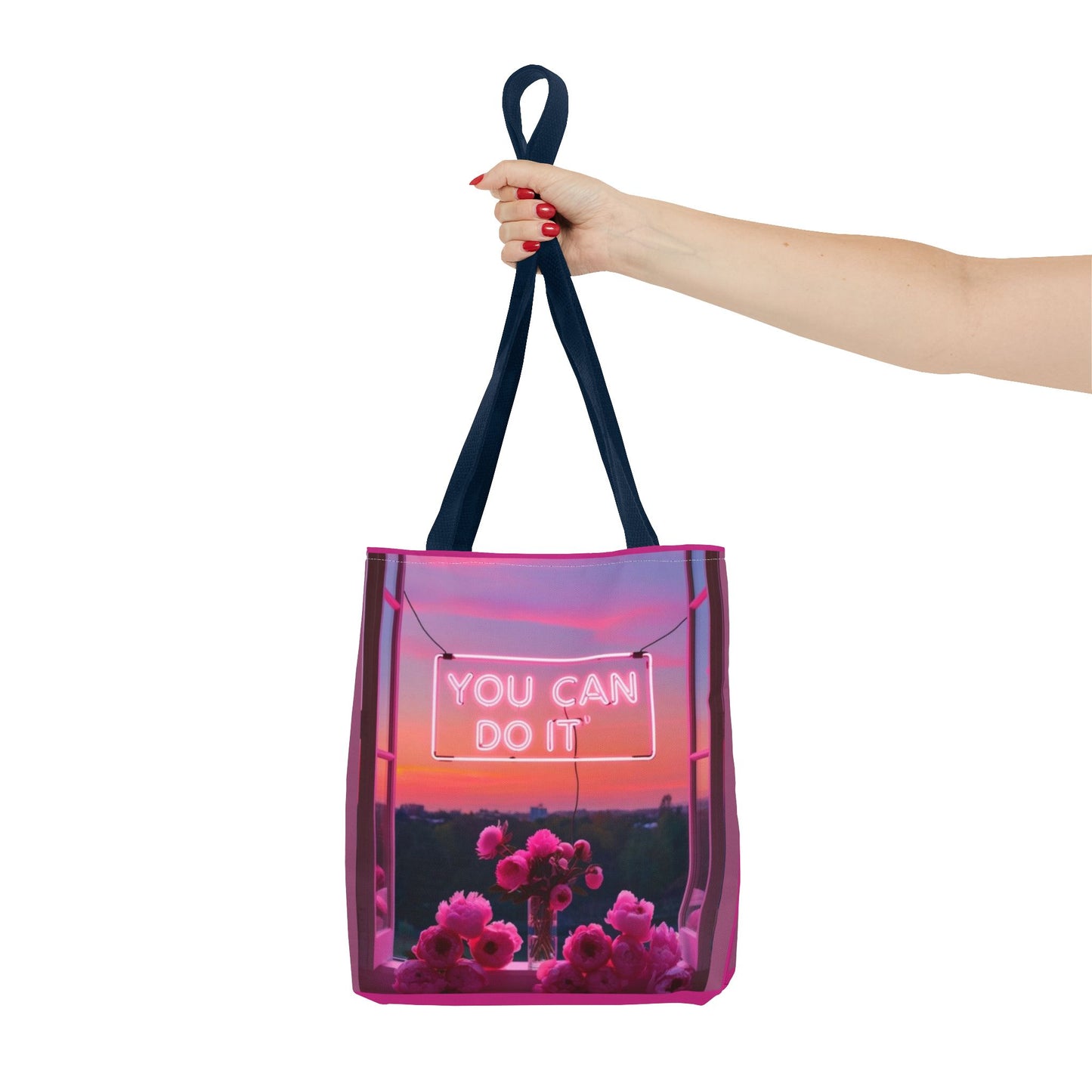 You can do it to faith, flowers, and  fierceness tote bag