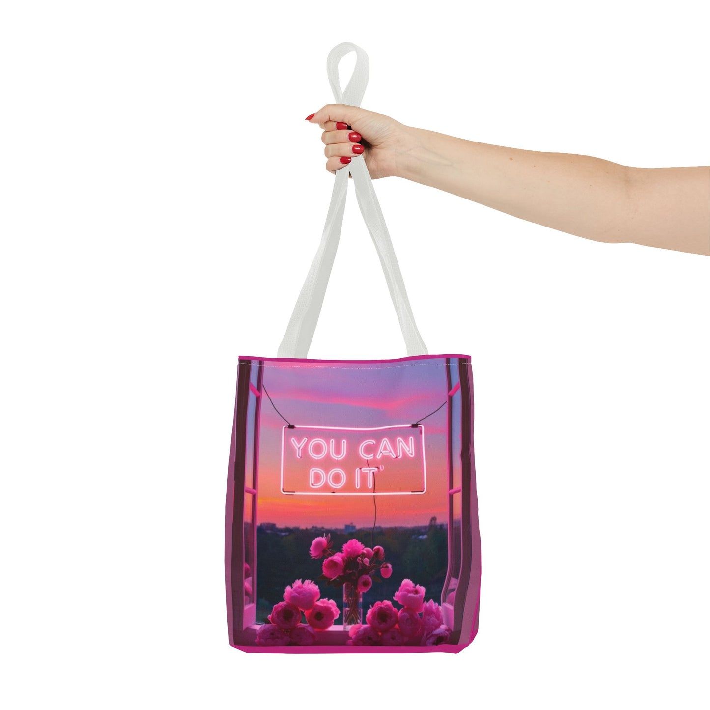 You can do it to faith, flowers, and  fierceness tote bag