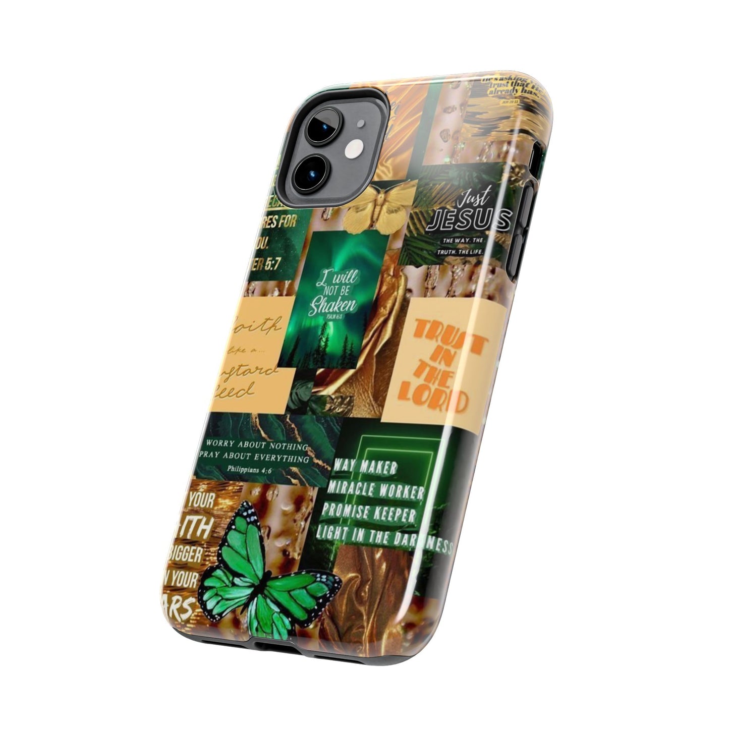 Trust in the lord Phone Case green and gold scripture collage