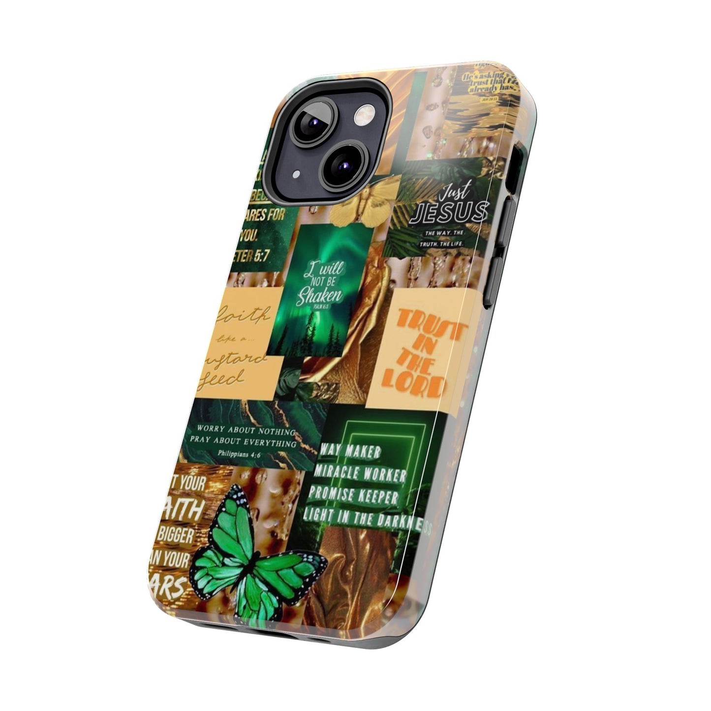 Trust in the lord Phone Case green and gold scripture collage