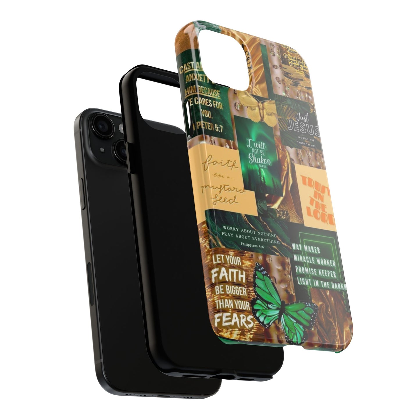 Trust in the lord Phone Case green and gold scripture collage