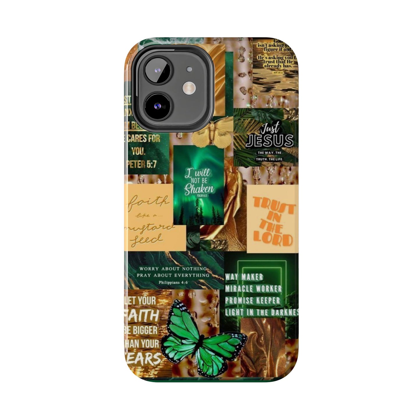 Trust in the lord Phone Case green and gold scripture collage