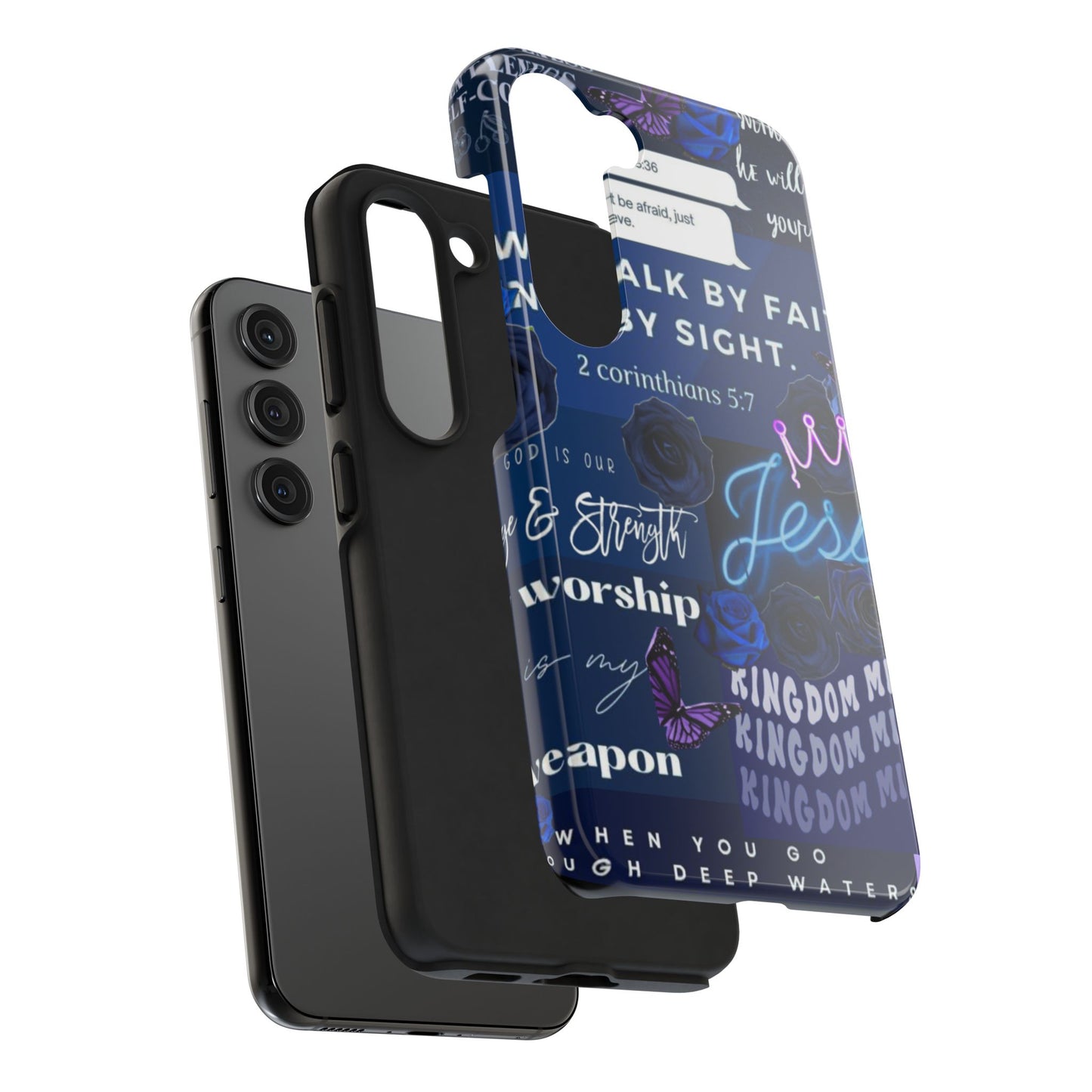Kingdom mindset phone case deep blue faith & scripture collage