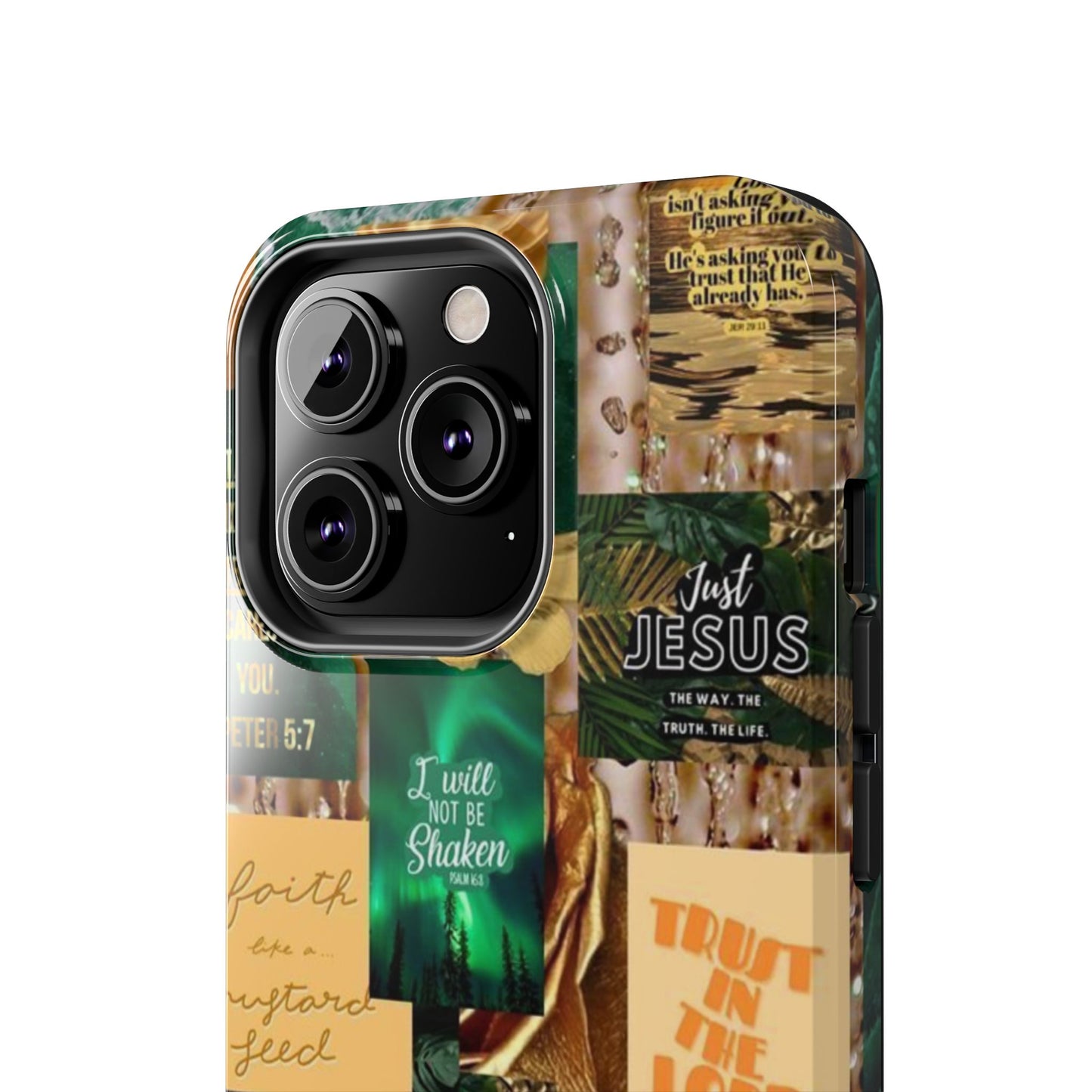 Trust in the lord Phone Case green and gold scripture collage