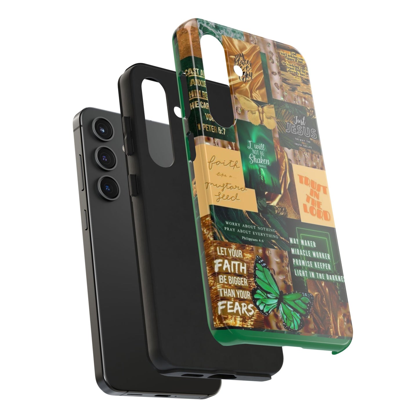 Trust in the lord Phone Case green and gold scripture collage