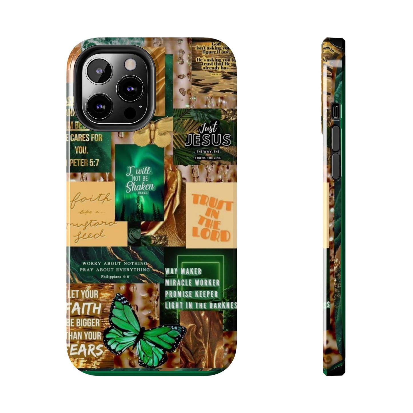Trust in the lord Phone Case green and gold scripture collage