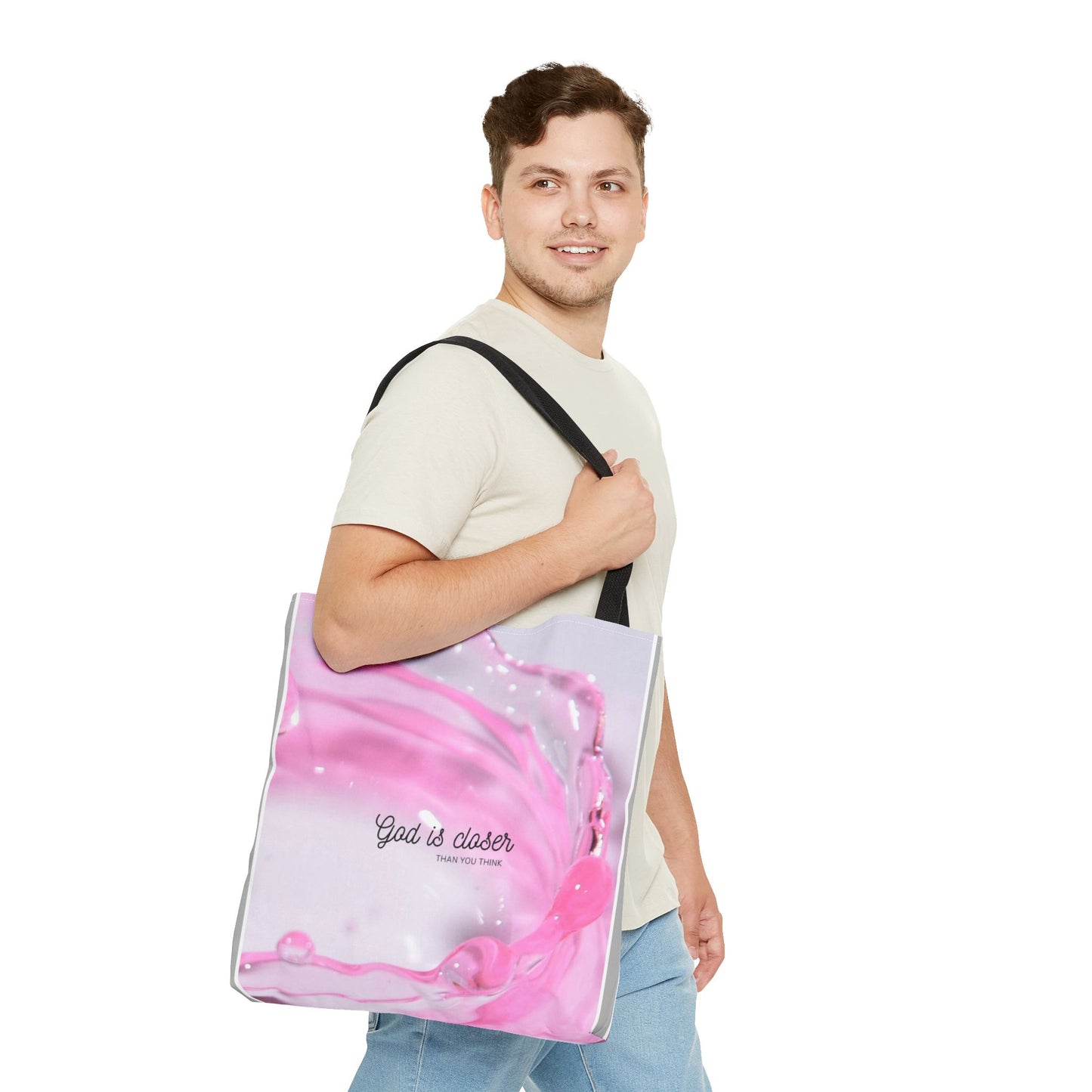 Inspirational Tote Bag - "God is Closer" - AOP Design