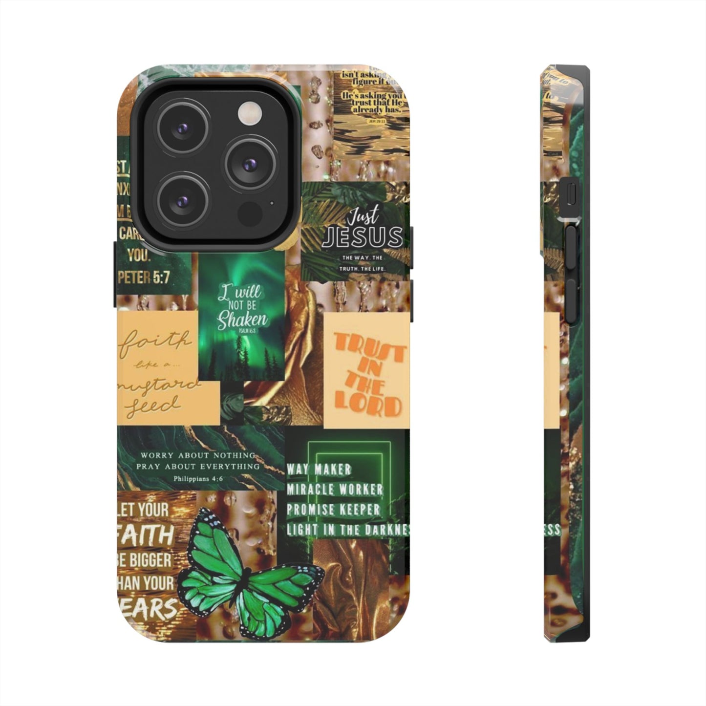 Trust in the lord Phone Case green and gold scripture collage