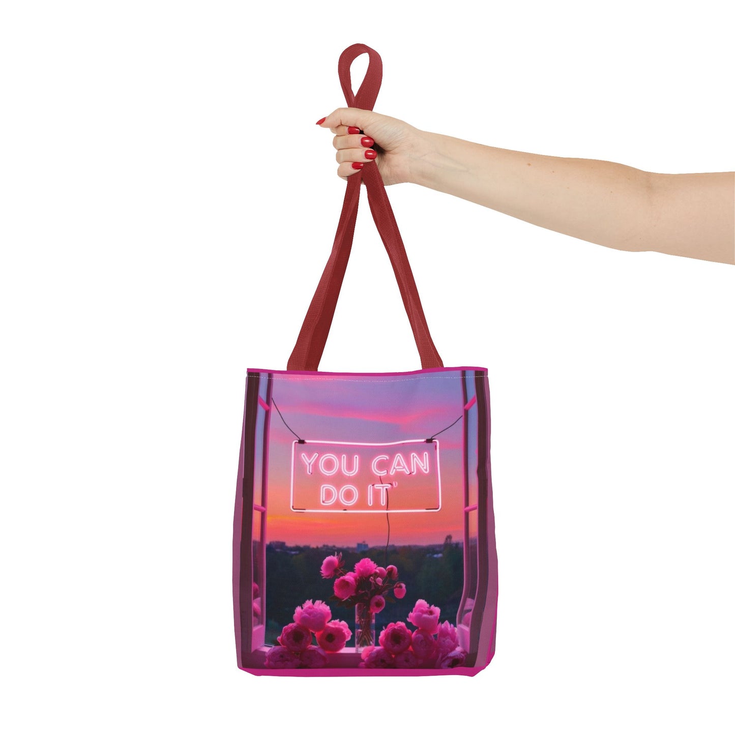 You can do it to faith, flowers, and  fierceness tote bag